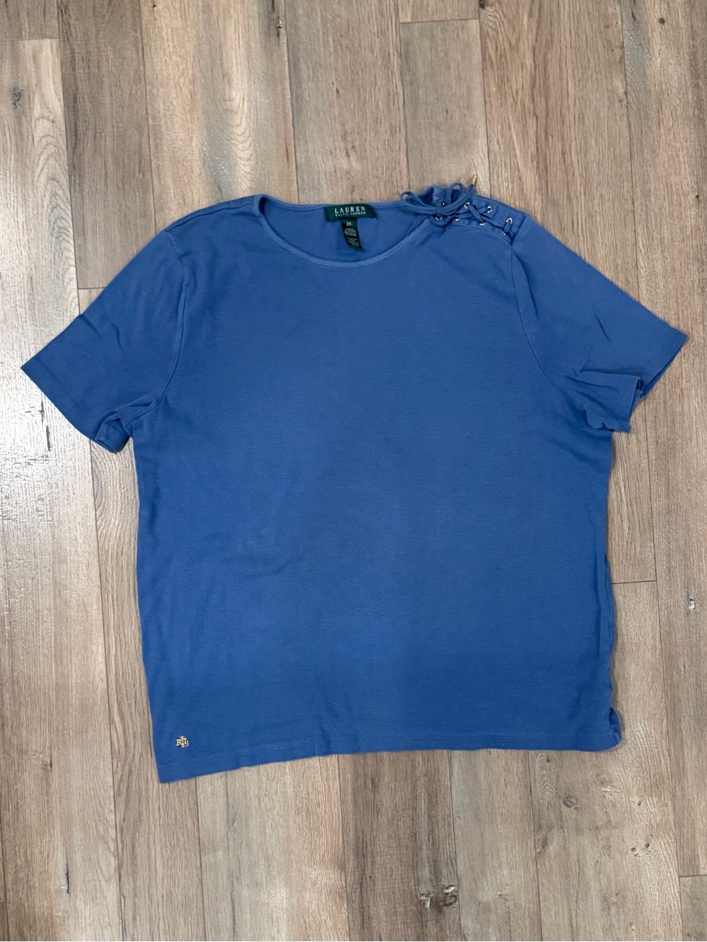 Lauren Ralph Lauren Periwinkle Short-Sleeve Knit Top with Shoulder Buttons